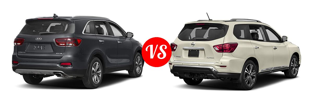 2019 Kia Sorento SUV EX V6 / L / LX / LX V6 / SX Limited V6 / SX V6 vs. 2019 Nissan Pathfinder SUV Platinum - Rear Right Comparison