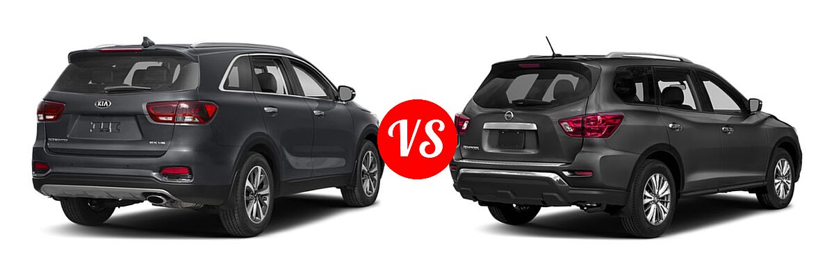 2019 Kia Sorento SUV EX V6 / L / LX / LX V6 / SX Limited V6 / SX V6 vs. 2019 Nissan Pathfinder SUV S - Rear Right Comparison