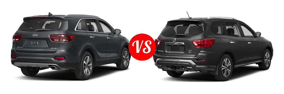 2019 Kia Sorento SUV EX V6 / L / LX / LX V6 / SX Limited V6 / SX V6 vs. 2019 Nissan Pathfinder SUV SL / SV - Rear Right Comparison