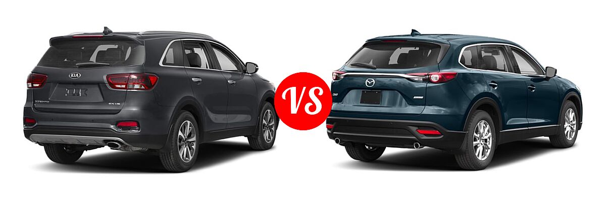 2019 Kia Sorento SUV EX V6 / L / LX / LX V6 / SX Limited V6 / SX V6 vs. 2019 Mazda CX-9 SUV Touring - Rear Right Comparison
