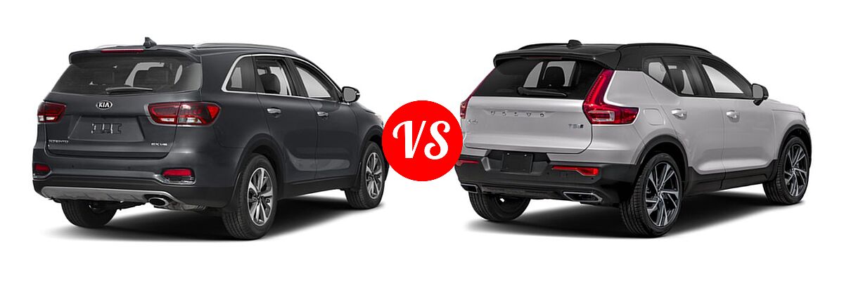 2019 Kia Sorento SUV EX V6 / L / LX / LX V6 / SX Limited V6 / SX V6 vs. 2019 Volvo XC40 SUV R-Design - Rear Right Comparison