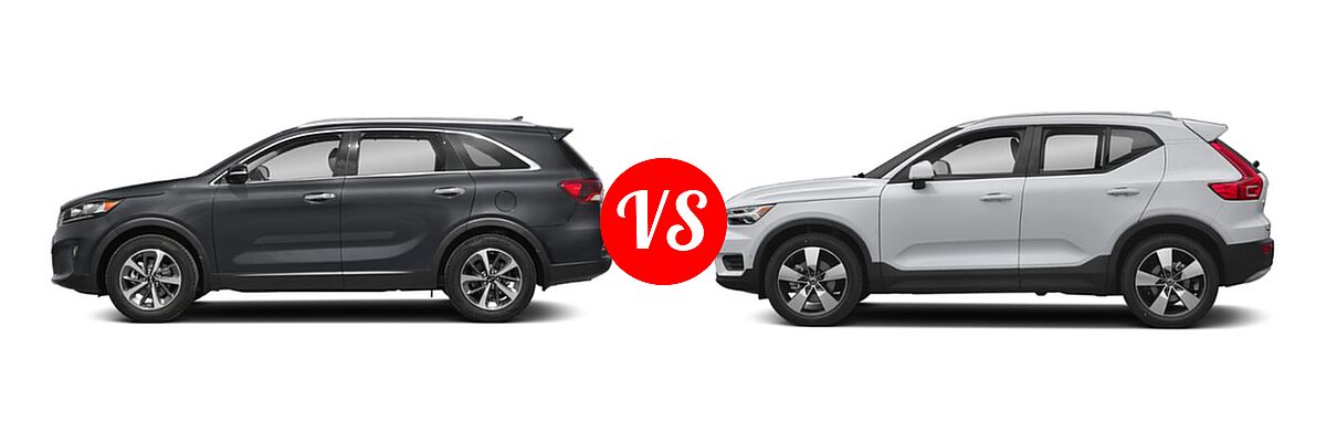 2019 Kia Sorento SUV EX V6 / L / LX / LX V6 / SX Limited V6 / SX V6 vs. 2019 Volvo XC40 SUV Momentum / R-Design - Side Comparison