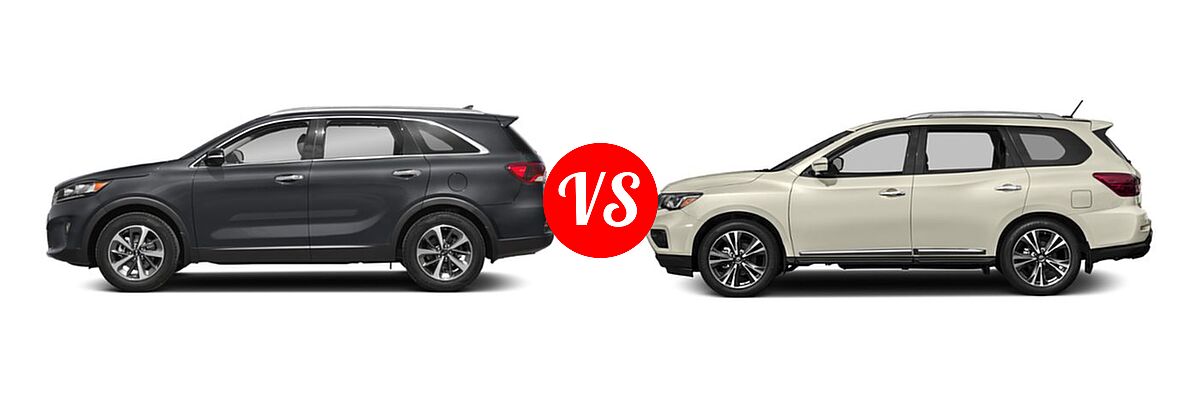 2019 Kia Sorento SUV EX V6 / L / LX / LX V6 / SX Limited V6 / SX V6 vs. 2019 Nissan Pathfinder SUV Platinum - Side Comparison