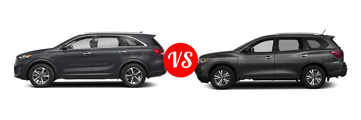 2019 Kia Sorento SUV EX V6 / L / LX / LX V6 / SX Limited V6 / SX V6 vs. 2019 Nissan Pathfinder SUV S - Side Comparison