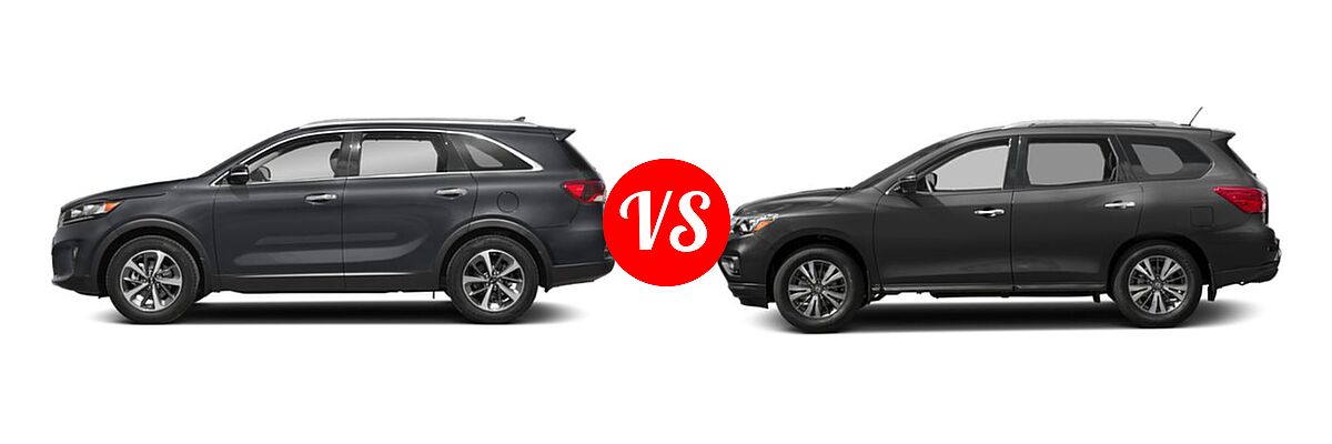 2019 Kia Sorento SUV EX V6 / L / LX / LX V6 / SX Limited V6 / SX V6 vs. 2019 Nissan Pathfinder SUV SL / SV - Side Comparison