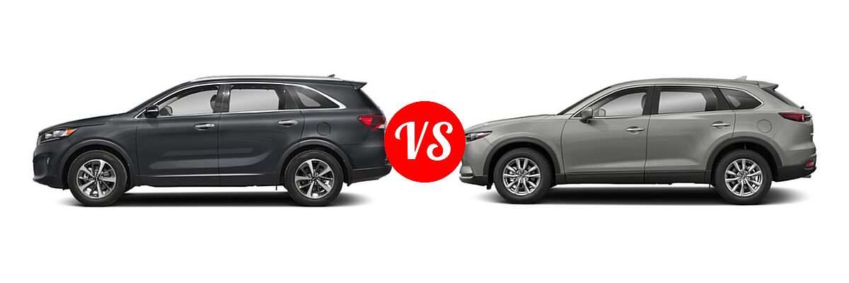 2019 Kia Sorento SUV EX V6 / L / LX / LX V6 / SX Limited V6 / SX V6 vs. 2019 Mazda CX-9 SUV Sport - Side Comparison
