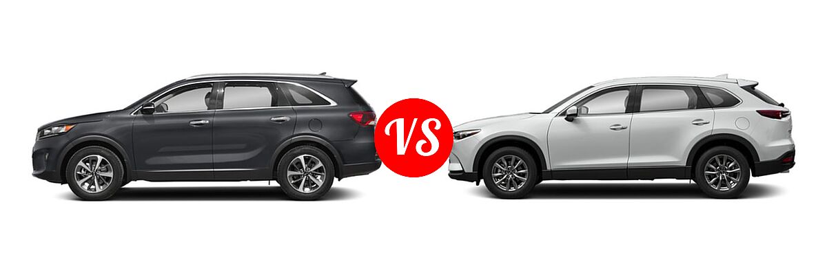 2019 Kia Sorento SUV EX V6 / L / LX / LX V6 / SX Limited V6 / SX V6 vs. 2019 Mazda CX-9 SUV Touring - Side Comparison