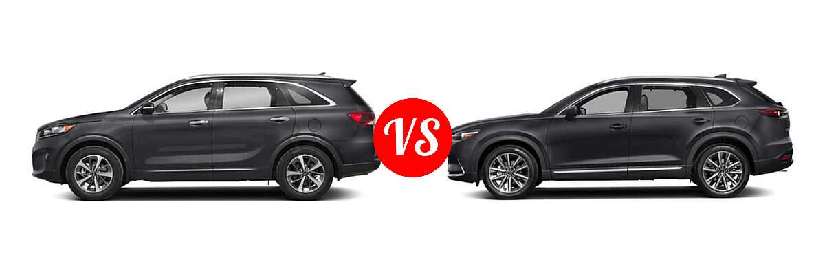 2019 Kia Sorento SUV EX V6 / L / LX / LX V6 / SX Limited V6 / SX V6 vs. 2019 Mazda CX-9 SUV Grand Touring - Side Comparison