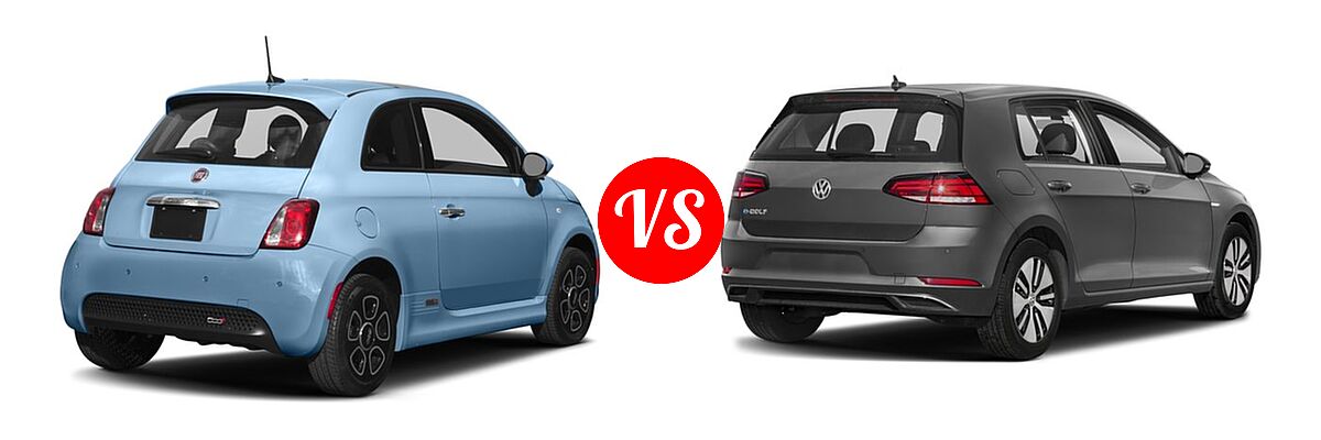 2017 FIAT 500e Hatchback Hatch vs. 2017 Volkswagen e-Golf Hatchback SE / SEL Premium - Rear Right Comparison