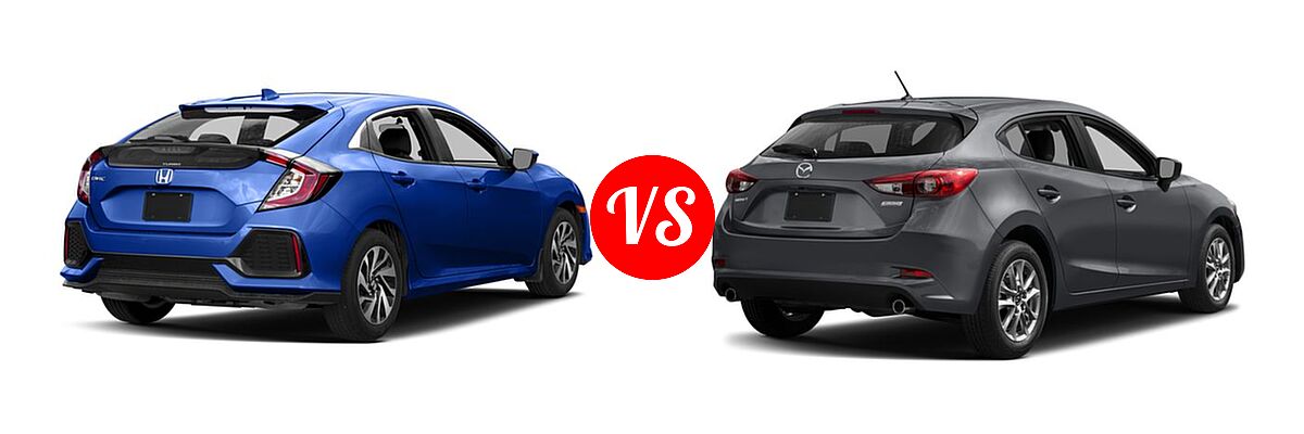 2017 Honda Civic Hatchback EX / EX-L Navi / LX vs. 2017 Mazda 3 Hatchback Sport - Rear Right Comparison