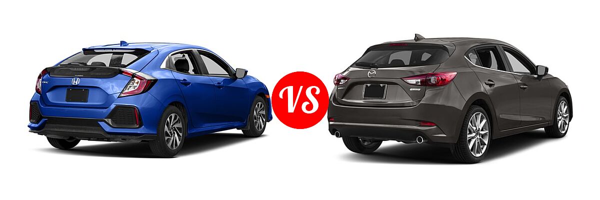 2017 Honda Civic Hatchback EX / EX-L Navi / LX vs. 2017 Mazda 3 Hatchback Grand Touring - Rear Right Comparison