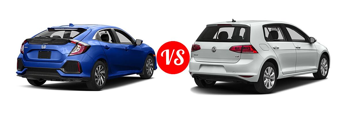 2017 Honda Civic Hatchback EX / EX-L Navi / LX vs. 2017 Volkswagen Golf Hatchback S / SE / SEL / Wolfsburg Edition - Rear Right Comparison