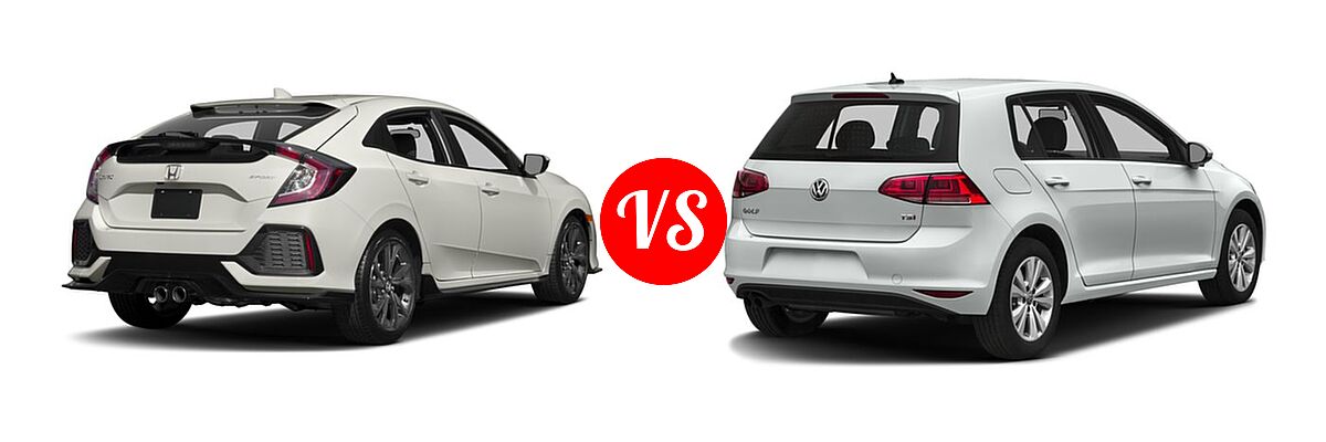 2017 Honda Civic Hatchback Sport vs. 2017 Volkswagen Golf Hatchback S / SE / SEL / Wolfsburg Edition - Rear Right Comparison