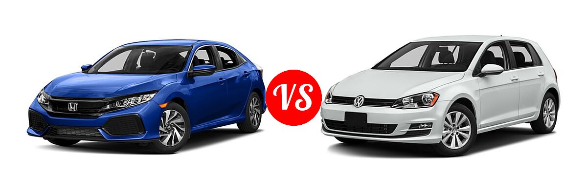 2017 Honda Civic Hatchback EX / EX-L Navi / LX vs. 2017 Volkswagen Golf Hatchback S / SE / SEL / Wolfsburg Edition - Front Left Comparison