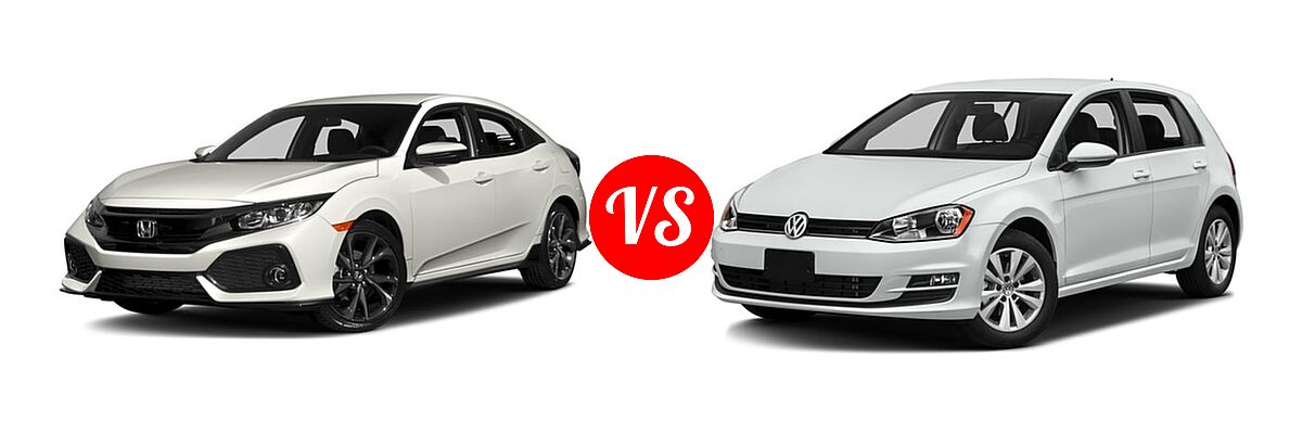 2017 Honda Civic Hatchback Sport vs. 2017 Volkswagen Golf Hatchback S / SE / SEL / Wolfsburg Edition - Front Left Comparison