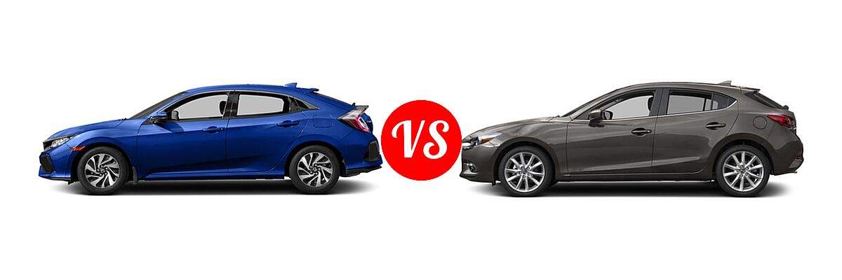 2017 Honda Civic Hatchback EX / EX-L Navi / LX vs. 2017 Mazda 3 Hatchback Grand Touring - Side Comparison