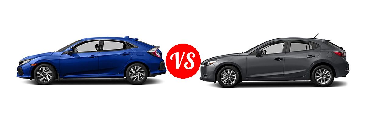 2017 Honda Civic Hatchback EX / EX-L Navi / LX vs. 2017 Mazda 3 Hatchback Sport - Side Comparison