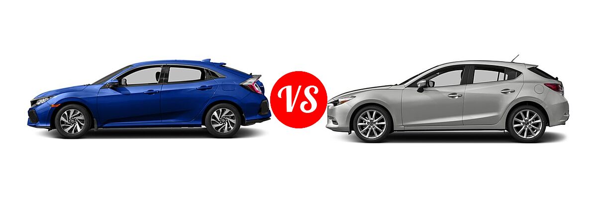 2017 Honda Civic Hatchback EX / EX-L Navi / LX vs. 2017 Mazda 3 Hatchback Touring - Side Comparison