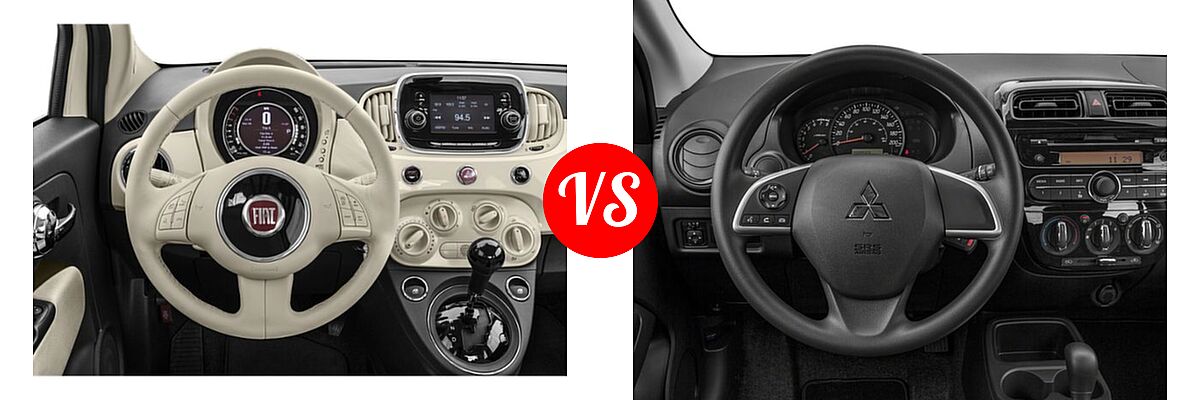 2018 FIAT 500 Hatchback Lounge / Pop vs. 2018 Mitsubishi Mirage Hatchback ES / GT / SE - Dashboard Comparison