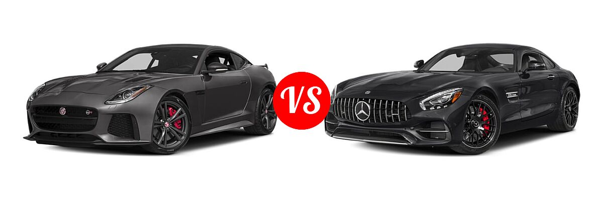 2018 Jaguar F-TYPE SVR Coupe SVR vs. 2019 Mercedes-Benz AMG GT Coupe AMG GT / AMG GT C / AMG GT R / AMG GT S - Front Left Comparison
