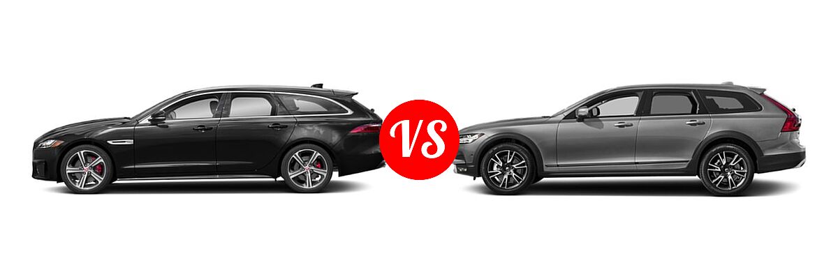 2019 Jaguar XF Wagon Prestige / S vs. 2019 Volvo V90 Cross Country Wagon T5 AWD / T6 AWD / Volvo Ocean Race - Side Comparison