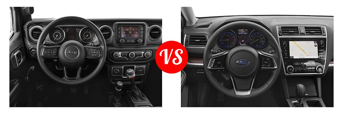 2019 Jeep Wrangler SUV Rubicon / Sport / Sport S vs. 2019 Subaru Outback SUV Limited - Dashboard Comparison