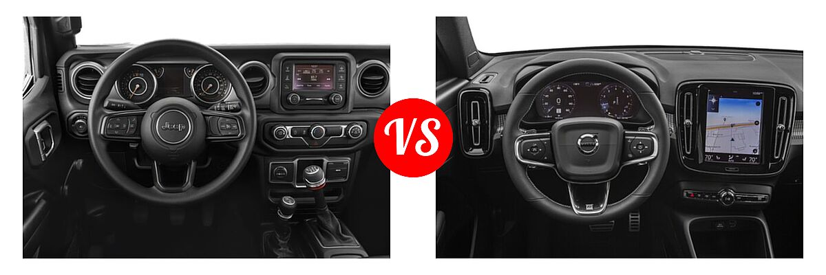 2019 Jeep Wrangler SUV Rubicon / Sport / Sport S vs. 2019 Volvo XC40 SUV R-Design - Dashboard Comparison