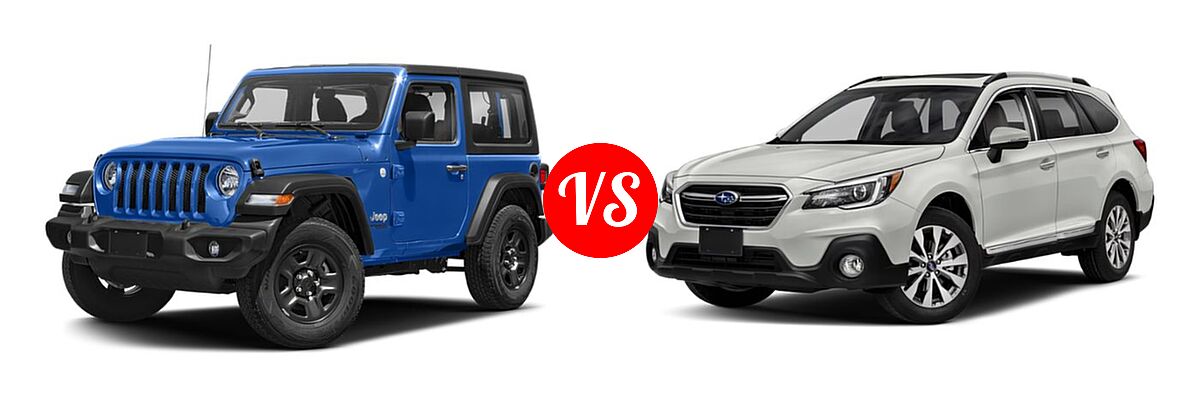 2019 Jeep Wrangler SUV Rubicon / Sport / Sport S vs. 2019 Subaru Outback SUV Touring - Front Left Comparison