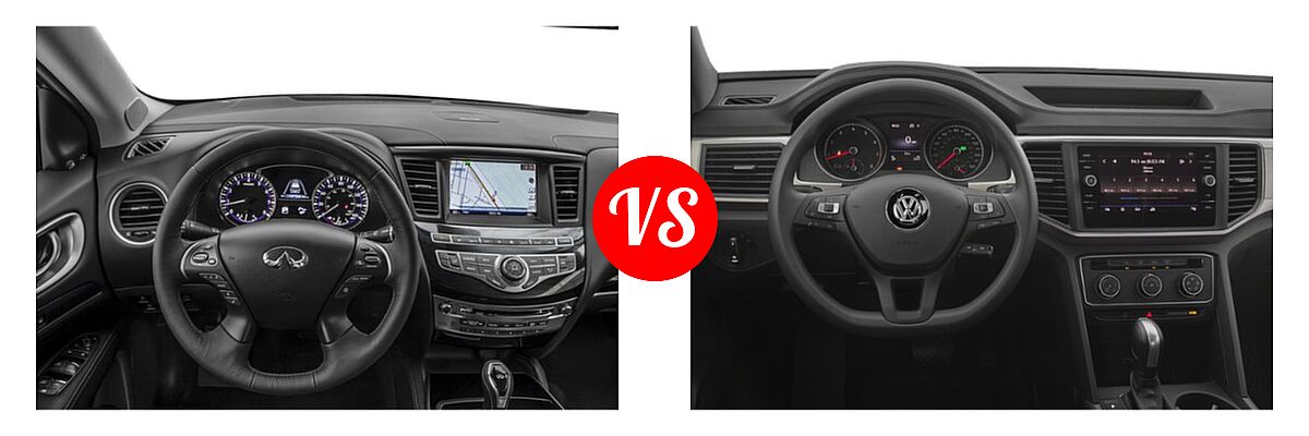 2019 Infiniti QX60 SUV LUXE / PURE vs. 2019 Volkswagen Atlas SUV 2.0T S / 3.6L V6 S / 3.6L V6 SE / 3.6L V6 SE w/Technology / 3.6L V6 SE w/Technology R-Line / 3.6L V6 SEL / 3.6L V6 SEL Premium / 3.6L V6 SEL R-Line - Dashboard Comparison