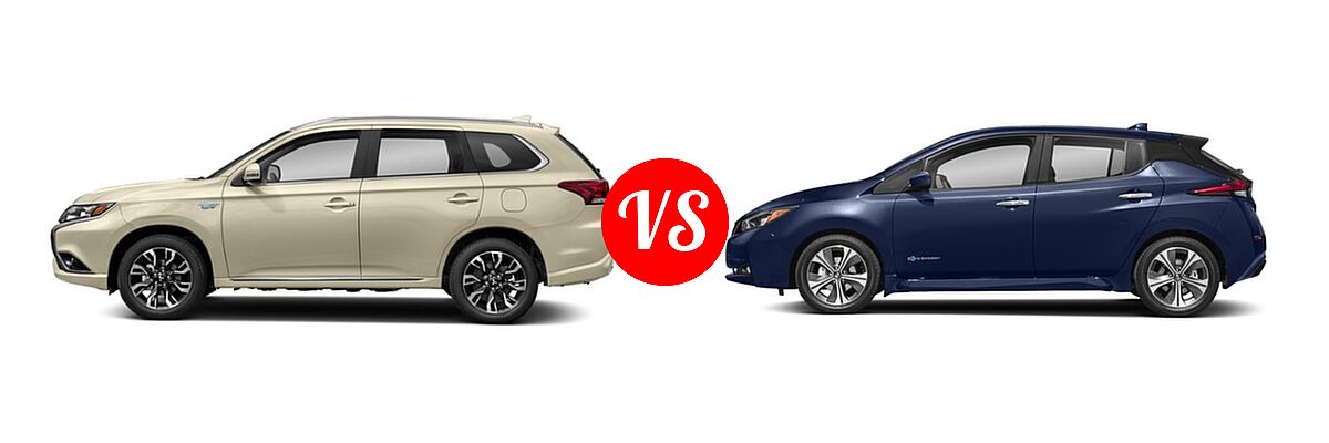 2018 Mitsubishi Outlander PHEV SUV GT / SEL vs. 2018 Nissan Leaf Hatchback S / SL / SV - Side Comparison