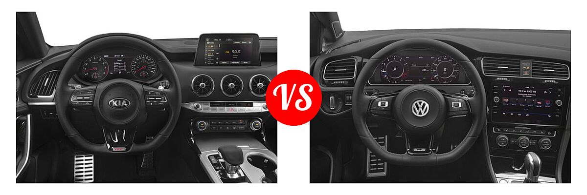2019 Kia Stinger Hatchback Base / GT1 / GT2 / Premium vs. 2019 Volkswagen Golf R Hatchback 2.0T DSG w/DCC/Nav / 2.0T Manual w/DCC/Nav - Dashboard Comparison