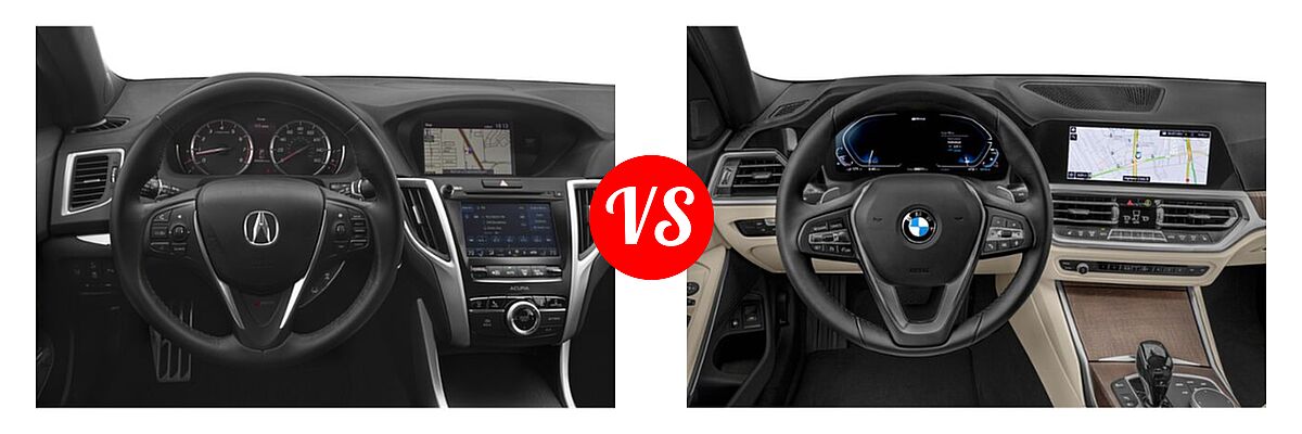 2019 Acura TLX Sedan 3.5L FWD vs. 2021 BMW 3 Series Sedan PHEV 330e / 330e xDrive - Dashboard Comparison