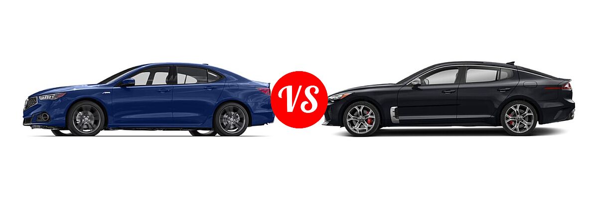 2019 Acura TLX Sedan w/Advance Pkg vs. 2020 Kia Stinger Sedan GT / GT-Line / GT1 / GT2 - Side Comparison