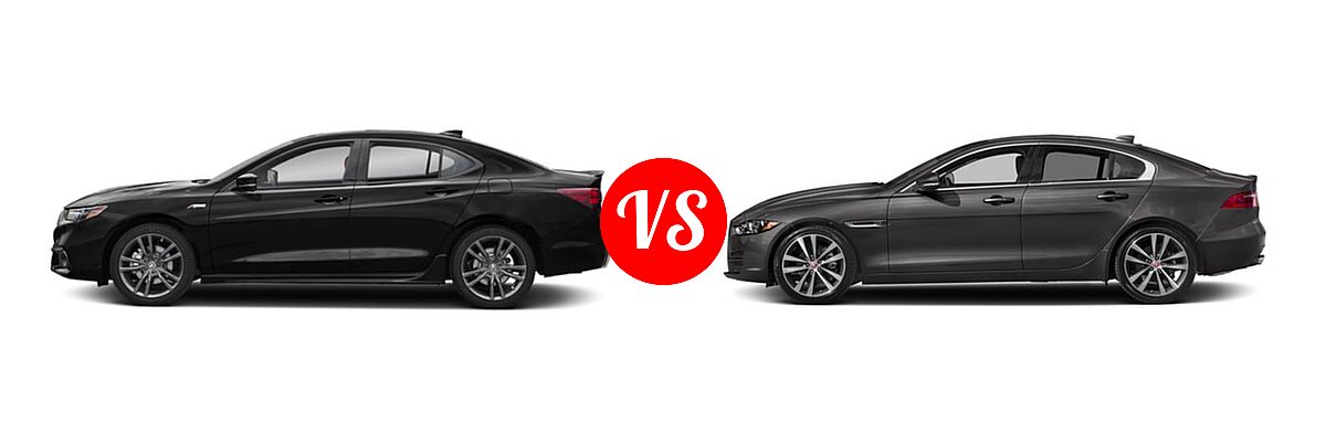 2019 Acura TLX Sedan w/A-SPEC Pkg Red Leather vs. 2018 Jaguar XE Sedan Diesel 20d / 20d Premium / 20d Prestige - Side Comparison