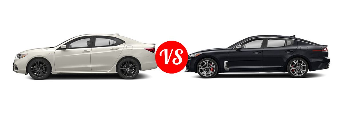 2019 Acura TLX Sedan 2.4L FWD vs. 2020 Kia Stinger Sedan GT / GT-Line / GT1 / GT2 - Side Comparison