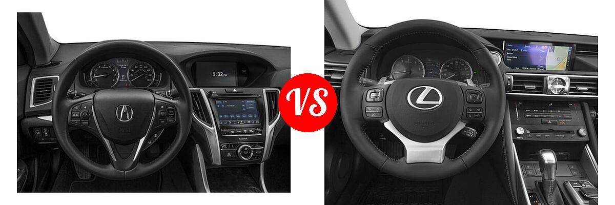 2019 Acura TLX Sedan 3.5L SH-AWD / w/A-SPEC Pkg Red Leather vs. 2018 Lexus IS 300 Sedan IS 300 - Dashboard Comparison