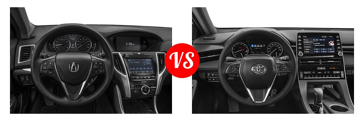 2019 Acura TLX Sedan 3.5L SH-AWD / w/A-SPEC Pkg Red Leather vs. 2019 Toyota Avalon Sedan XSE - Dashboard Comparison