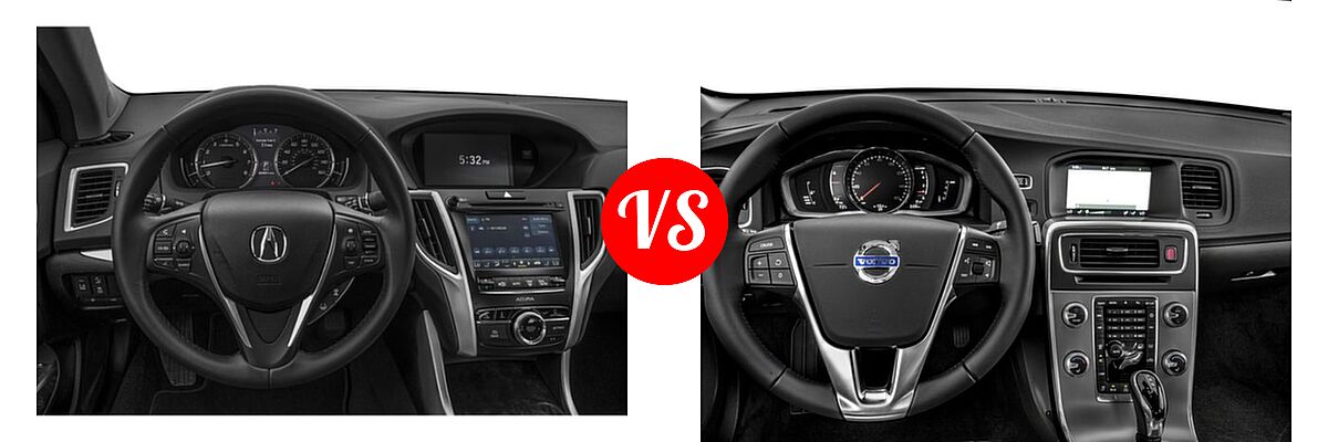 2019 Acura TLX Sedan 3.5L SH-AWD / w/A-SPEC Pkg Red Leather vs. 2018 Volvo S60 Sedan Dynamic - Dashboard Comparison