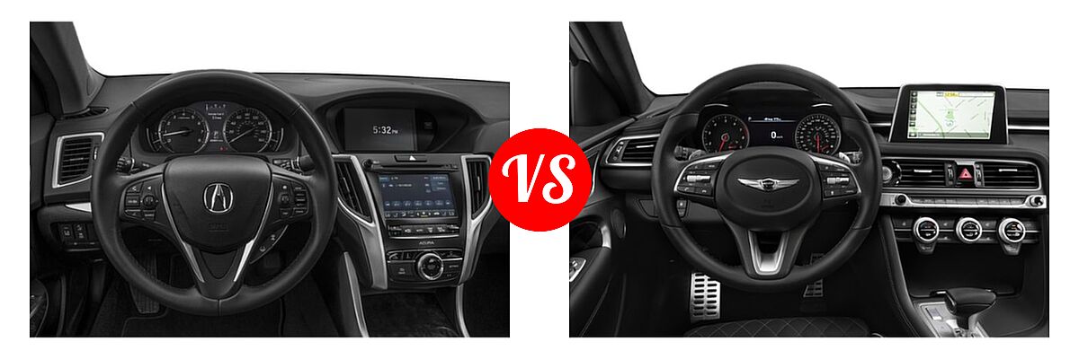 2019 Acura TLX Sedan 3.5L SH-AWD / w/A-SPEC Pkg Red Leather vs. 2019 Genesis G70 Sedan 2.0T Advanced / 2.0T Sport / 3.3T Advanced / 3.3T Design / 3.3T Dynamic - Dashboard Comparison