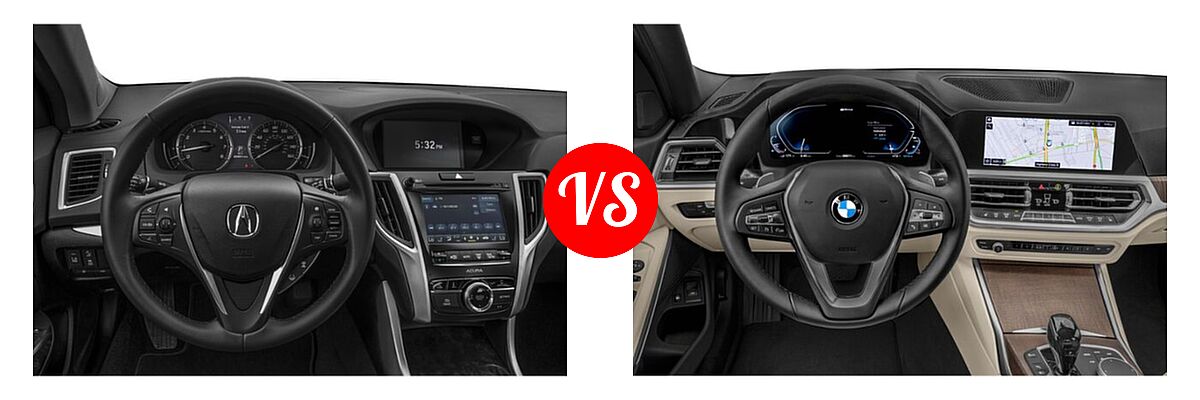 2019 Acura TLX Sedan 3.5L SH-AWD / w/A-SPEC Pkg Red Leather vs. 2021 BMW 3 Series Sedan PHEV 330e / 330e xDrive - Dashboard Comparison