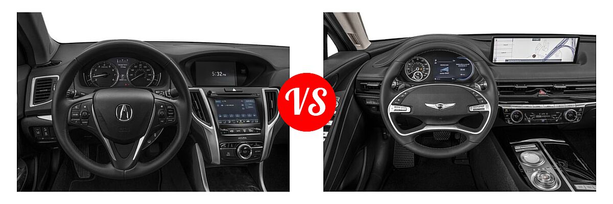 2019 Acura TLX Sedan 3.5L SH-AWD / w/A-SPEC Pkg Red Leather vs. 2021 Genesis G80 Sedan 2.5T / 3.5T - Dashboard Comparison