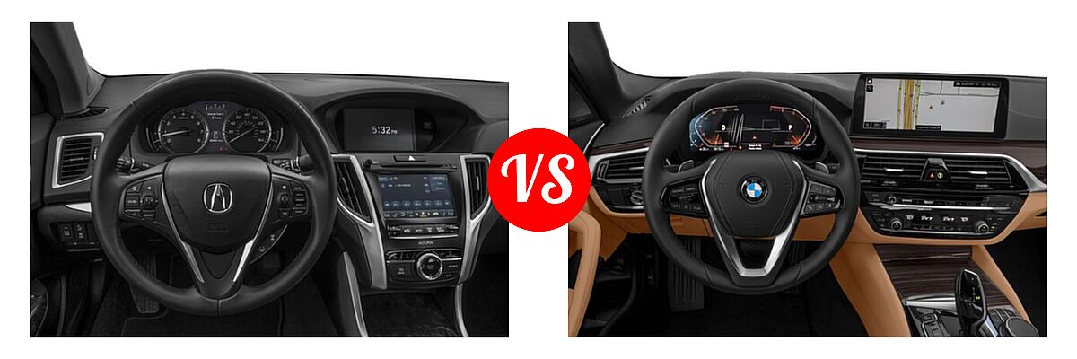 2019 Acura TLX Sedan 3.5L SH-AWD / w/A-SPEC Pkg Red Leather vs. 2021 BMW 5 Series Sedan 530i - Dashboard Comparison