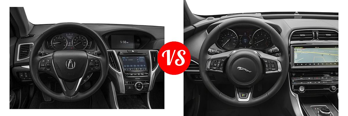 2019 Acura TLX Sedan 3.5L SH-AWD / w/A-SPEC Pkg Red Leather vs. 2018 Jaguar XE Sedan Diesel 20d R-Sport - Dashboard Comparison