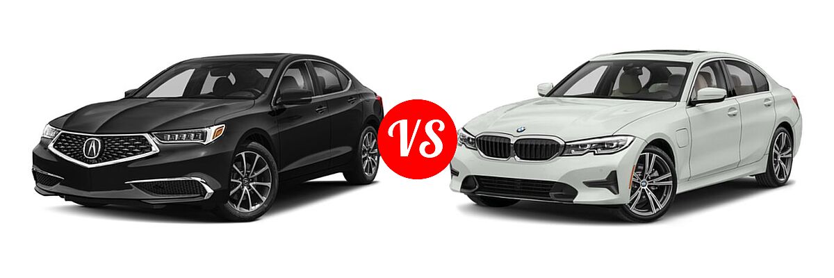 2019 Acura TLX Sedan 3.5L SH-AWD / w/A-SPEC Pkg Red Leather vs. 2021 BMW 3 Series Sedan PHEV 330e / 330e xDrive - Front Left Comparison