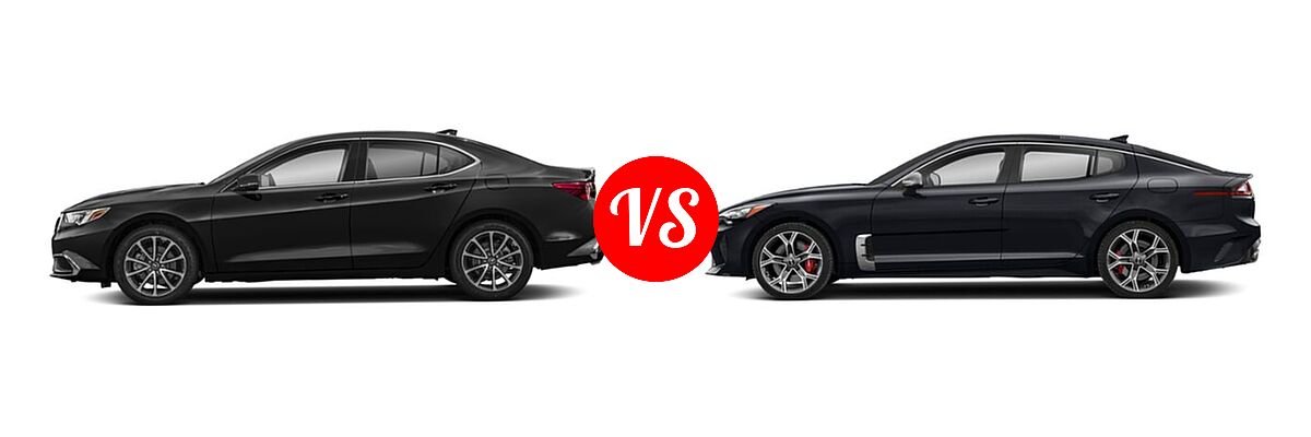 2019 Acura TLX Sedan 3.5L SH-AWD / w/A-SPEC Pkg Red Leather vs. 2020 Kia Stinger Sedan GT / GT-Line / GT1 / GT2 - Side Comparison