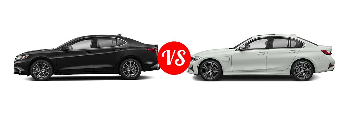 2019 Acura TLX Sedan 3.5L SH-AWD / w/A-SPEC Pkg Red Leather vs. 2021 BMW 3 Series Sedan PHEV 330e / 330e xDrive - Side Comparison