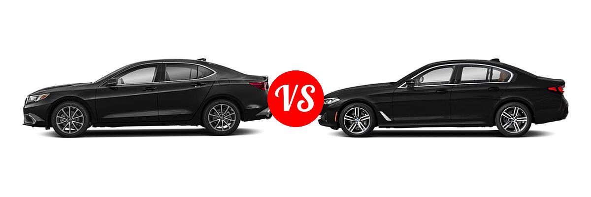 2019 Acura TLX Sedan 3.5L SH-AWD / w/A-SPEC Pkg Red Leather vs. 2021 BMW 5 Series Sedan 530i - Side Comparison