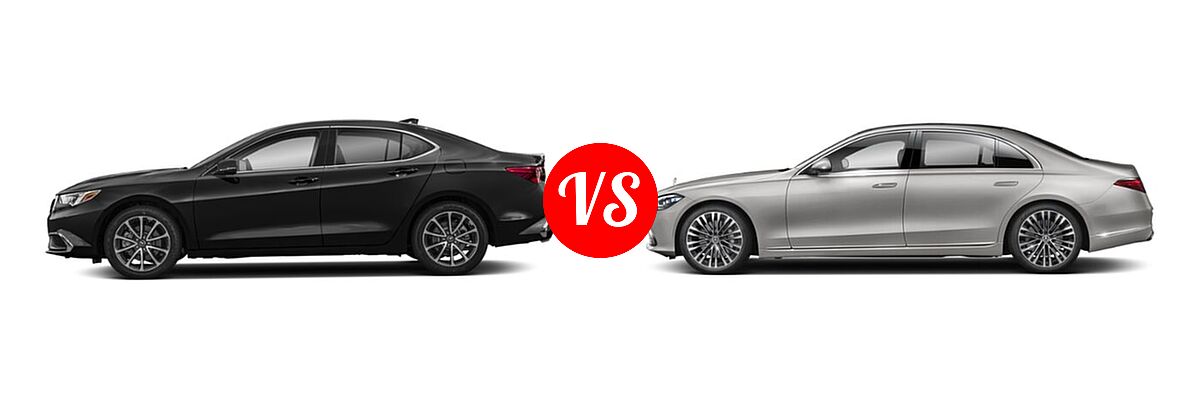 2019 Acura TLX Sedan 3.5L SH-AWD / w/A-SPEC Pkg Red Leather vs. 2022 Mercedes-Benz S-Class Sedan S 580 - Side Comparison
