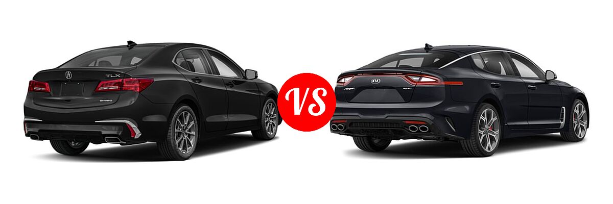 2019 Acura TLX Sedan 3.5L SH-AWD / w/A-SPEC Pkg Red Leather vs. 2020 Kia Stinger Sedan GT / GT-Line / GT1 / GT2 - Rear Right Comparison