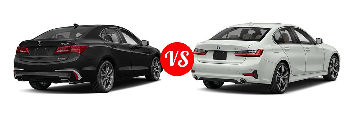 2019 Acura TLX Sedan 3.5L SH-AWD / w/A-SPEC Pkg Red Leather vs. 2021 BMW 3 Series Sedan PHEV 330e / 330e xDrive - Rear Right Comparison